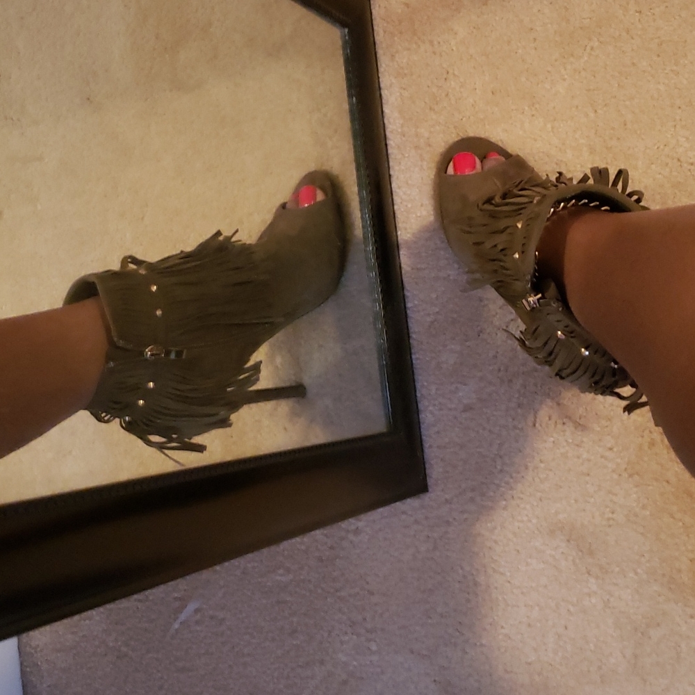 COPY - 6.5 Fringe heels - Olive green color only available